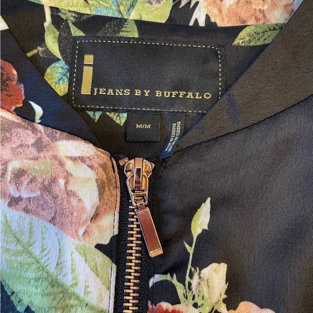 I Jeans by Buffalo Ladies Size Med Lined Floral Silky Bomber Jacket Black Floral - Picture 8 of 8